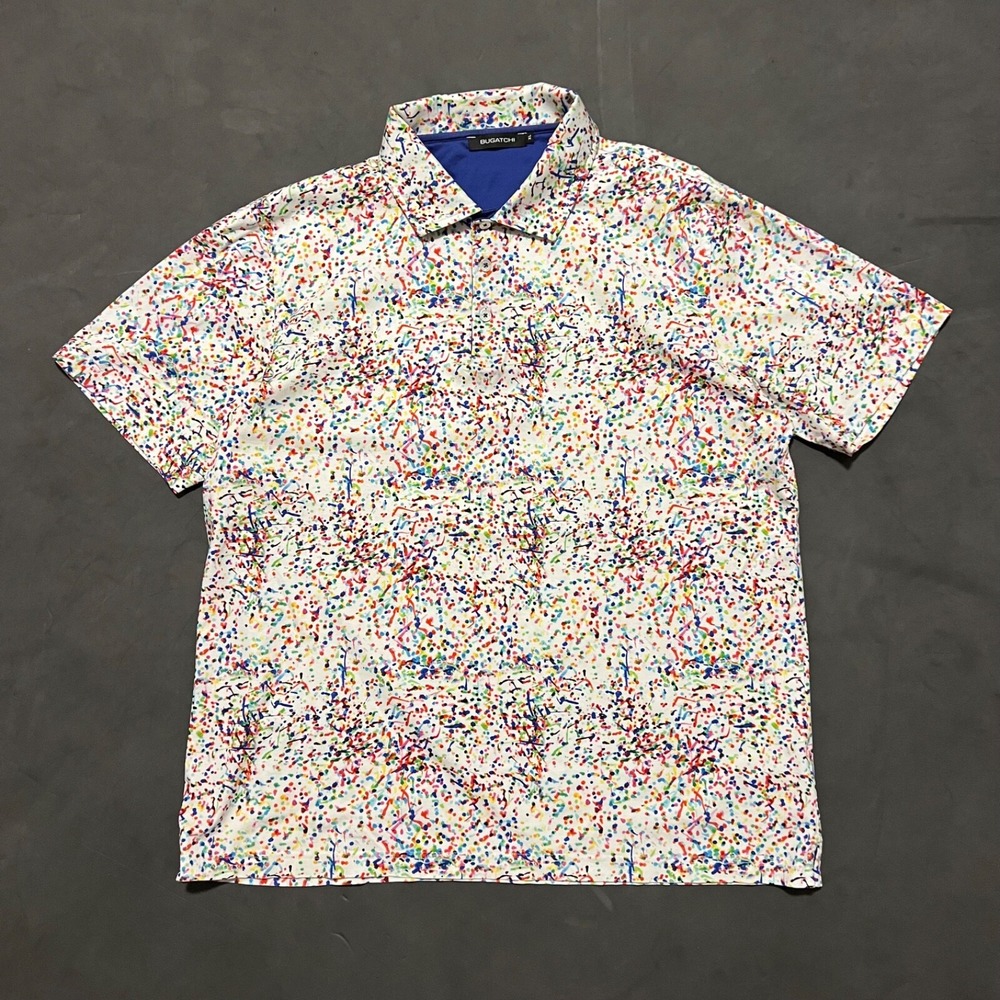 Bugatchi Polo Shirt Men XL Multicolor Performance Golf Stretch Wicking Geometric